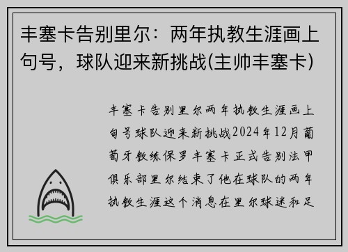 丰塞卡告别里尔：两年执教生涯画上句号，球队迎来新挑战(主帅丰塞卡)