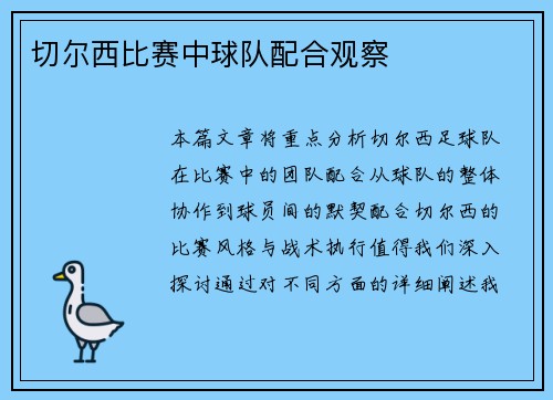 切尔西比赛中球队配合观察